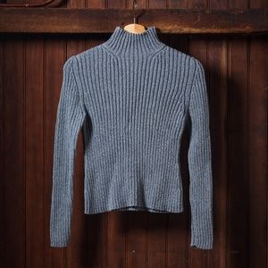 Ribbed Grey High Neck Cotton Sweater Sz XS